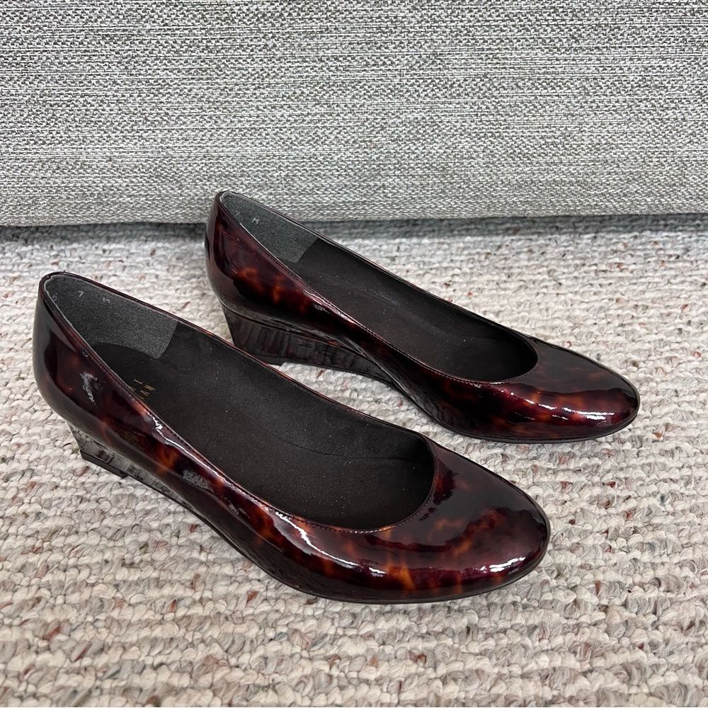 Stuart Weitzman Tortoise Shell Patent Leather Wedge Heel Pumps